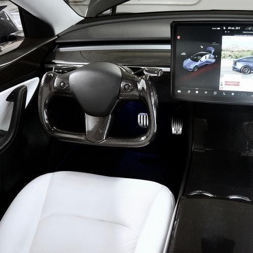 Modified Model 3 & Y Yoke Style Full Real Carbon Fiber Heated Steering Wheel