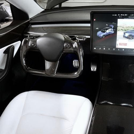 Modified Model 3 & Y Yoke Style Full Real Carbon Fiber Heated Steering Wheel