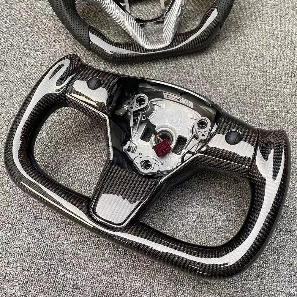 Modified Model 3 & Y Yoke Style Full Real Carbon Fiber Heated Steering Wheel