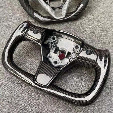 Modified Model 3 & Y Yoke Style Full Real Carbon Fiber Heated Steering Wheel