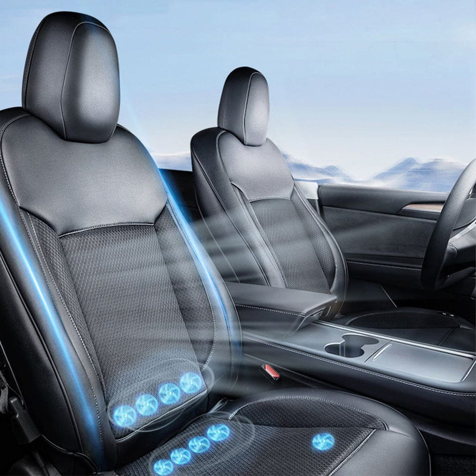 2017-2023.09 Model 3 Ventilated Cooling Seat Cover + Smart Voice Control Electric Retractable Sunshade Combo – Premium Car Cooling & Sun Protection Accessories