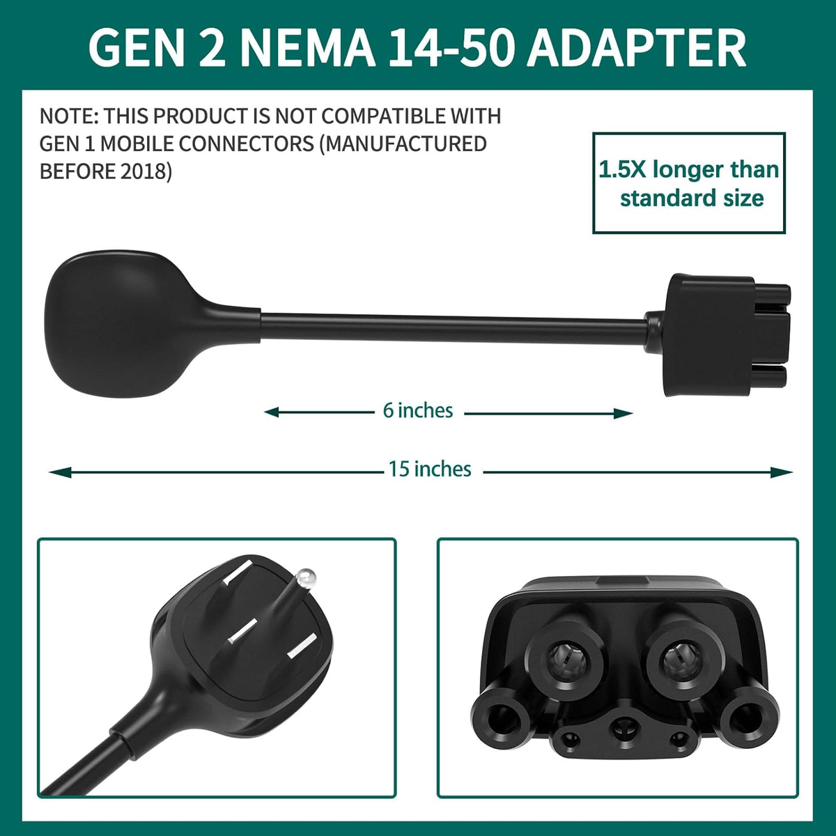 Tesla NEMA 14-50 Adapter for Gen 2/3 Mobile Charger, 240V 32A, 15-Inch
