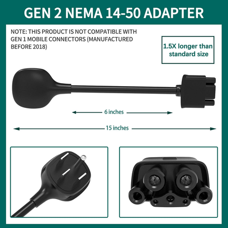 Tesla NEMA 14-50 Adapter for Gen 2/3 Mobile Charger, 240V 32A, 15-Inch