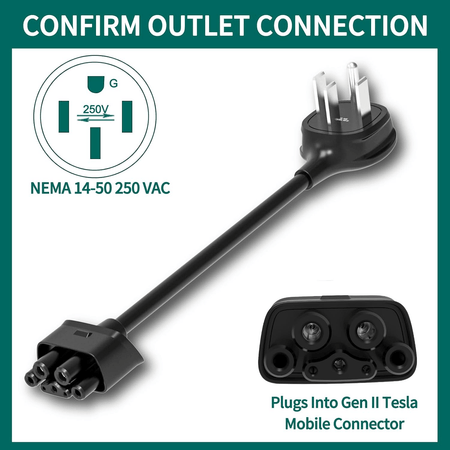 Tesla NEMA 14-50 Adapter for Gen 2/3 Mobile Charger, 240V 32A, 15-Inch