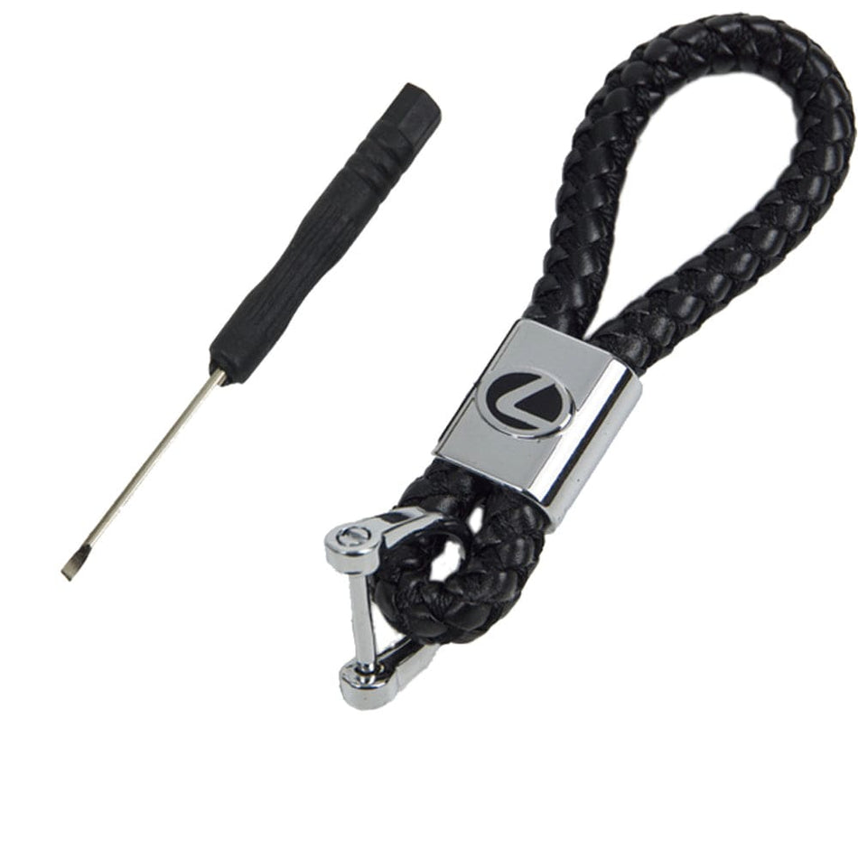 Lexus Logo Keychain Black Calf Leather Alloy Decoration Gift Accessories