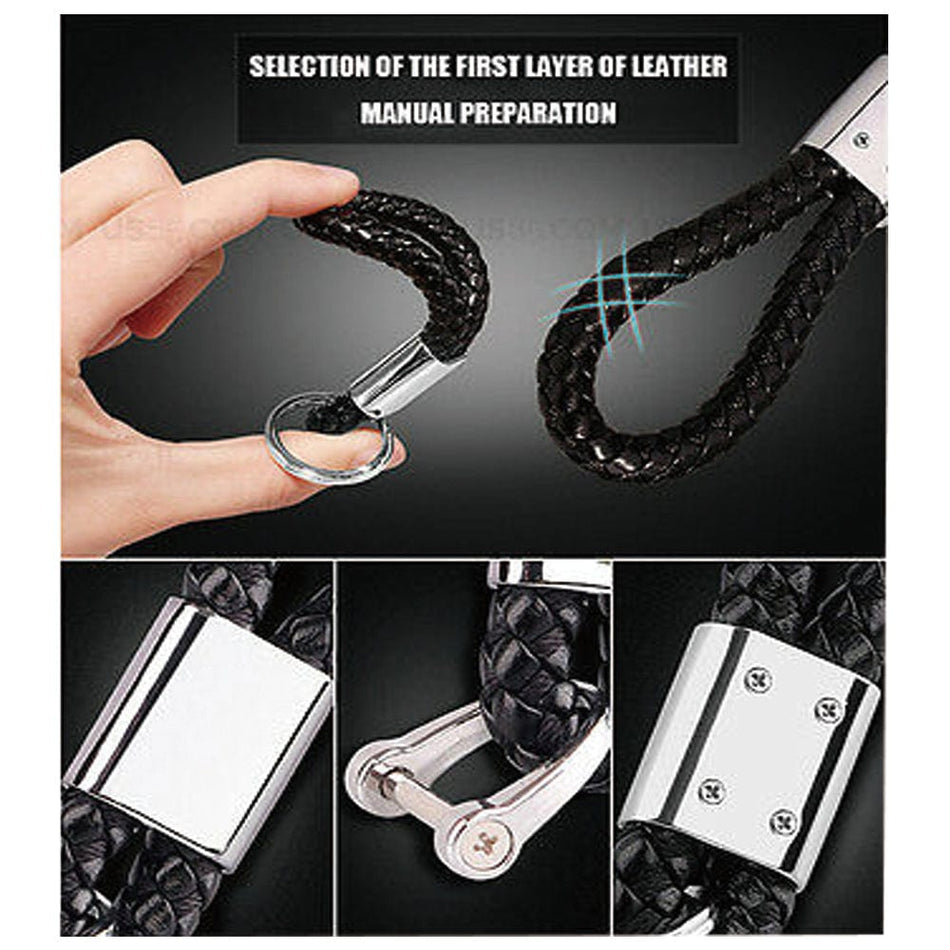 Black Leather Metal Keychain With Cadillac Logo Emblem Decoration Birthday Gift