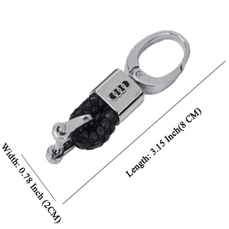 Audi Logo Keychain Black Calf Leather Alloy Decoration Gift Accessories