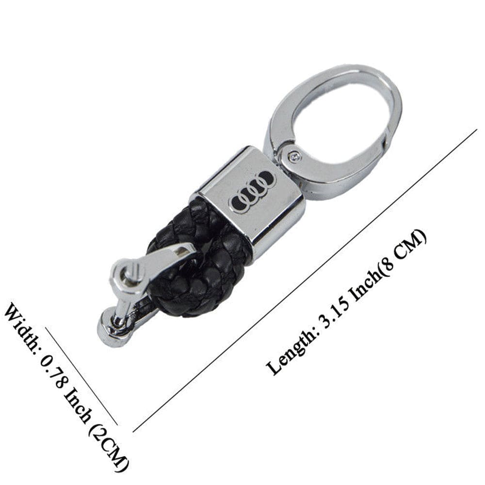Audi Logo Keychain Black Calf Leather Alloy Decoration Gift Accessories