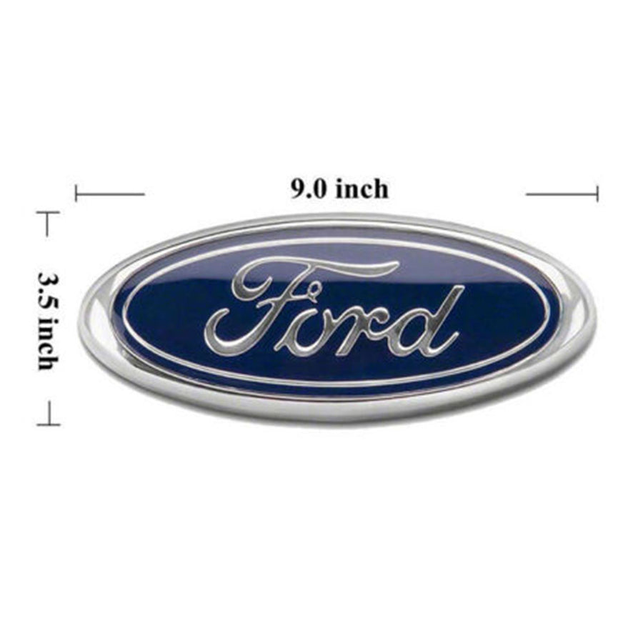 Ford emblem measuring 9.0 inches in width and 3.5 inches in height.