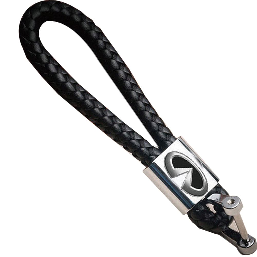 Black Leather Metal Keychain With Infiniti Logo Emblem Decoration Birthday Gift