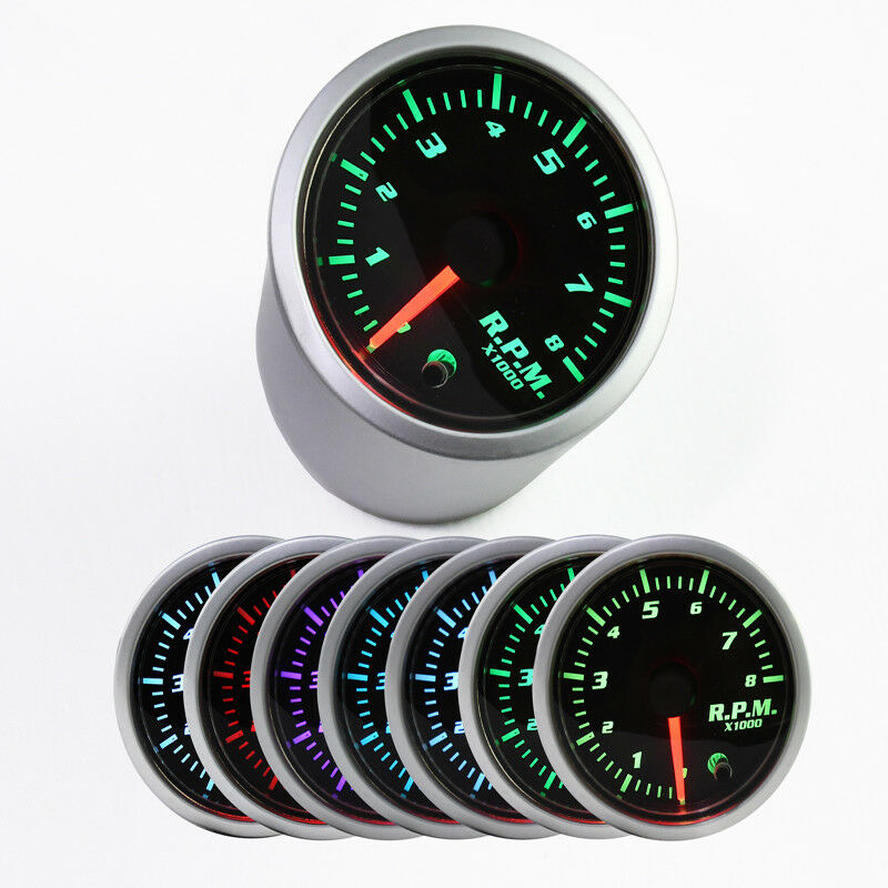 2" 52mm Tachometer Tacho Gauge 0-8000RPM 7 Colors LED Display 12V Auto Car Truck