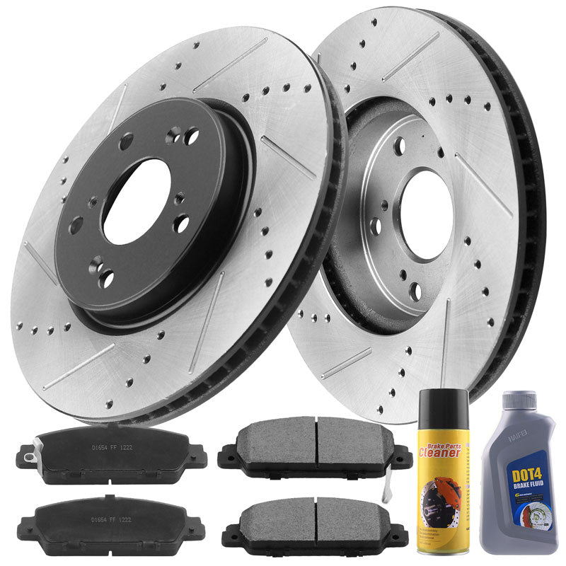 Front Brake Rotors+Pads kit w/ Cleaner Fuild For Honda Accord HR-V