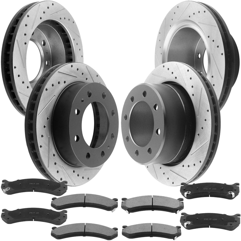 Front/Rear  Brake Rotors + Ceramic Pads + Brake Cleaner Fluid for Chevy Silverado 1500 2500, GMC Sierra 1500 2500 Yukon XL -8 Lugs