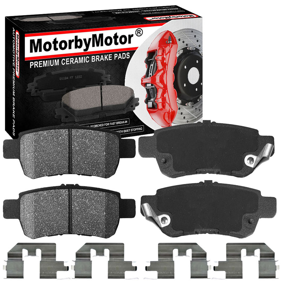 MotorbyMotor Rear Ceramic Brake Pads with Hardware Kits for Honda Odyssey 2005-2010 Low Dust Brake Pad (All Models)