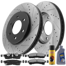 Load image into Gallery viewer, Front Drilled &amp; Slotted Brake Rotors + Ceramic Brake Pads +Cleaner + Fluid  Fit Ford Expedition Ford Navigator AWD 6 Lugs-55099
