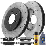 Front Drilled & Slotted Brake Rotors + Ceramic Brake Pads +Cleaner + Fluid  Fit Ford Expedition Ford Navigator AWD 6 Lugs-55099