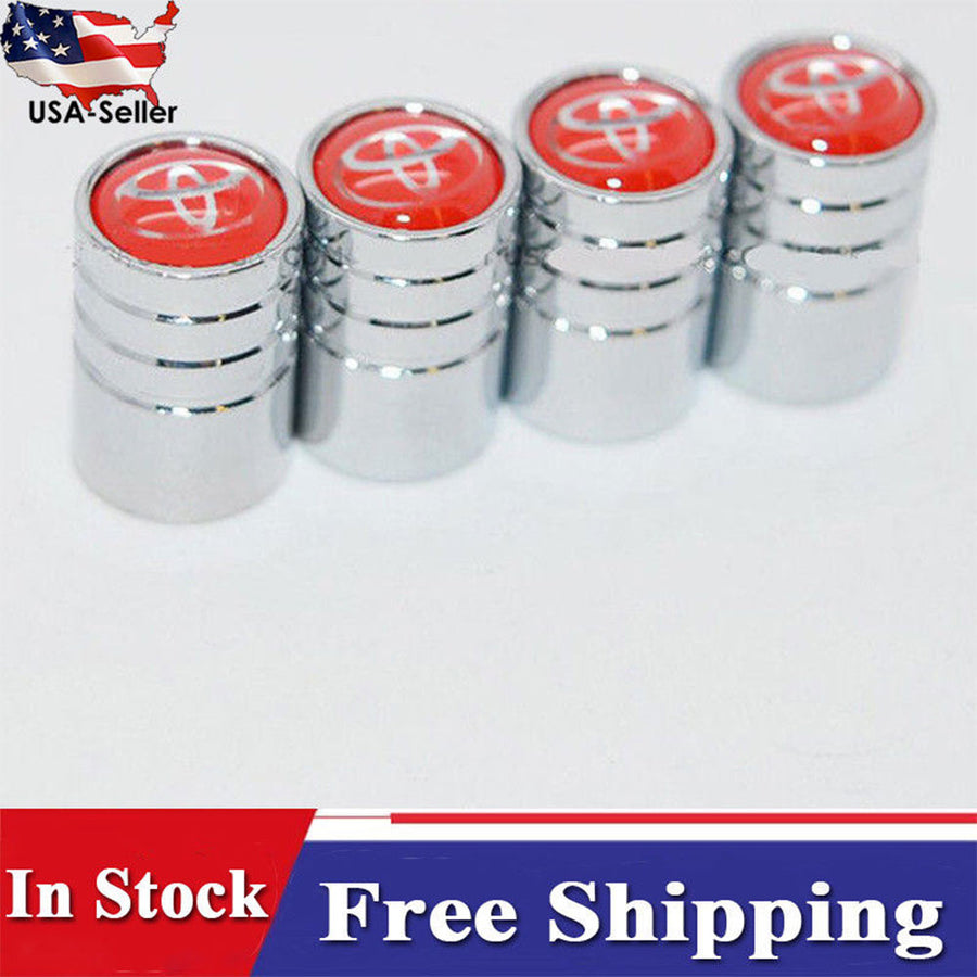 WHEEL TIRE VALVE DUST STEMS AIR CAPS + KEYCHAIN WITH TOYOTA LOGO EMBLE TTV-TOYOTA-R