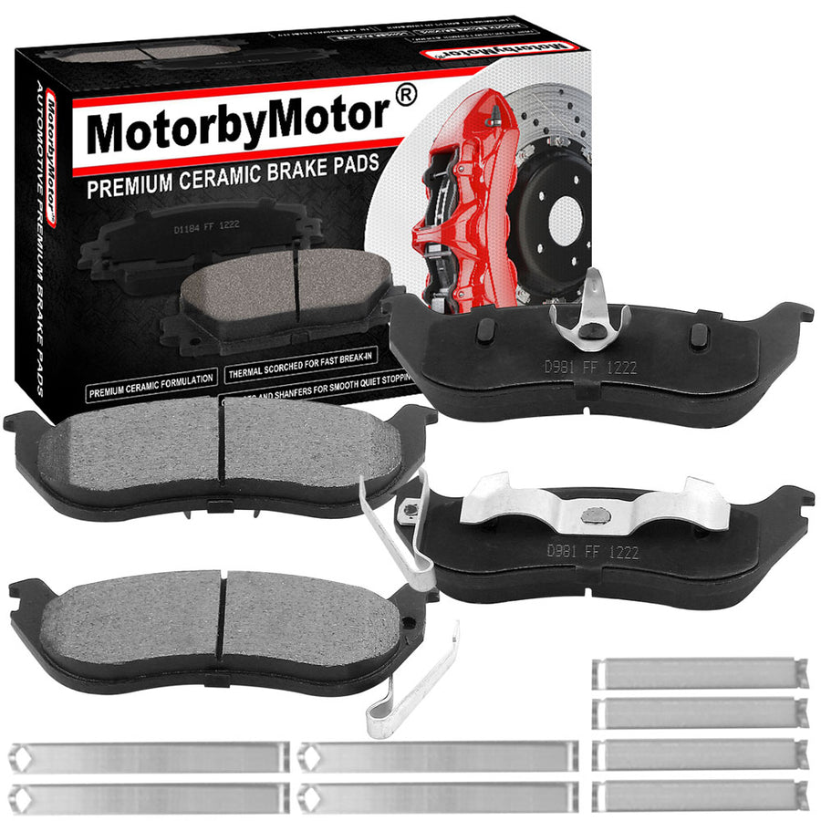 Rear Ceramic Brake Pads w/Hardware Kits Fits for Jeep Liberty 2003-2007, Jeep Wrangler 2003-2006 (All Models)-Ceramic Low Dust Brake Pad-4 Pack