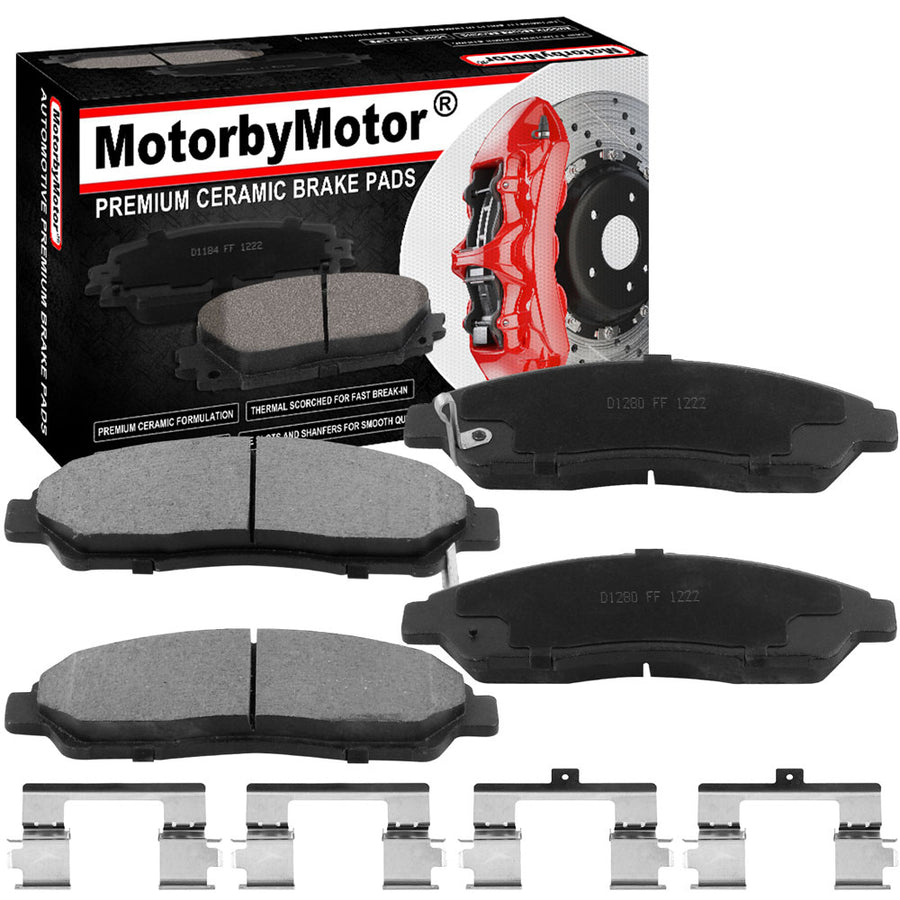 Front Ceramic Brake Pads w/Hardware Kits Fits for Acura MDX RLX ZDX, Honda Pilot-Low Dust Brake Pad-4 Pack