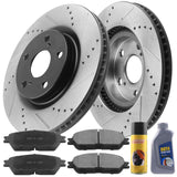 Front Drilled & Slotted Disc Brake Rotors + Ceramic Pads + Cleaner & Fluid Fits for Lexus ES300 IS250, Toyota Avalon Camry Sienna Solara-5-Lug Wheel Holes