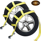 Robbor Tow Dolly Basket Straps with Flat Hook for Small to Medium Size Tires Over-The-Wheel Tie Down Bonnet Wheel Net