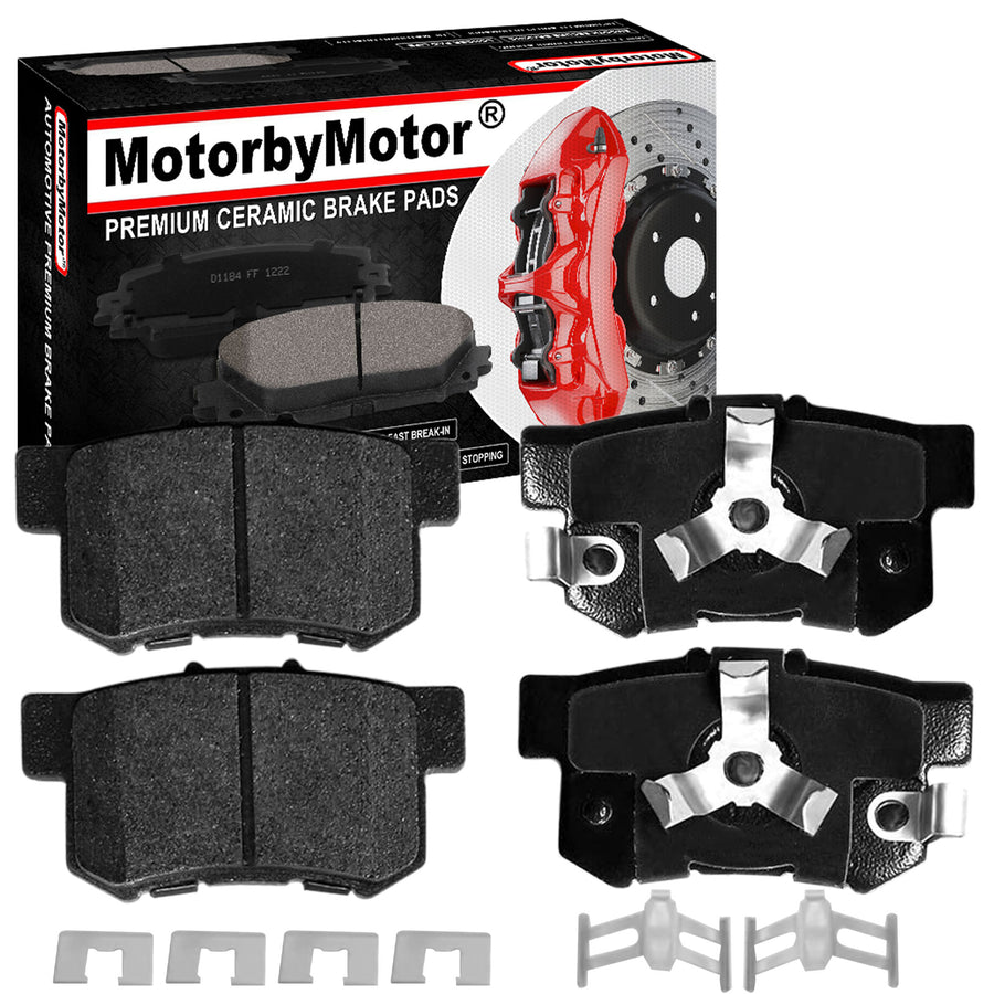 MotorbyMotor Rear Ceramic Brake Pads with Hardware Kits BMW 525i 525ix 528i 528xi 530i 530xi 535i xDrive 535xi X5 X6 Low Dust Brake Pad