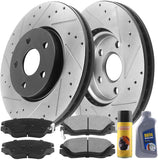 Front Drilled & Slotted Disc Brake Rotors w/Ceramic Pads w/Cleaner & Fluid Fits for Chevy HHR 2006 2007 2008 2009 2010 2011
