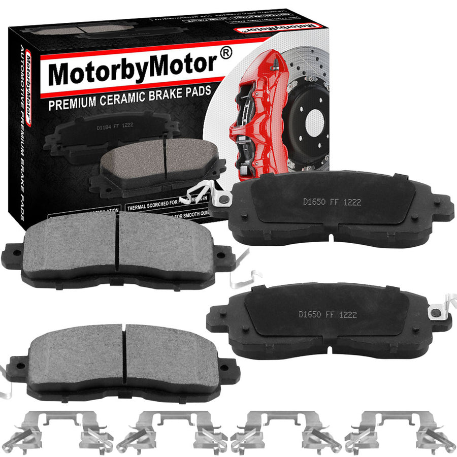 Front Ceramic Brake Pads w/Hardware Kits Fits for Nissan Altima 2013-2020, Nissan Leaf 2014-2017 -Ceramic Low Dust Brake Pad-4 Pack