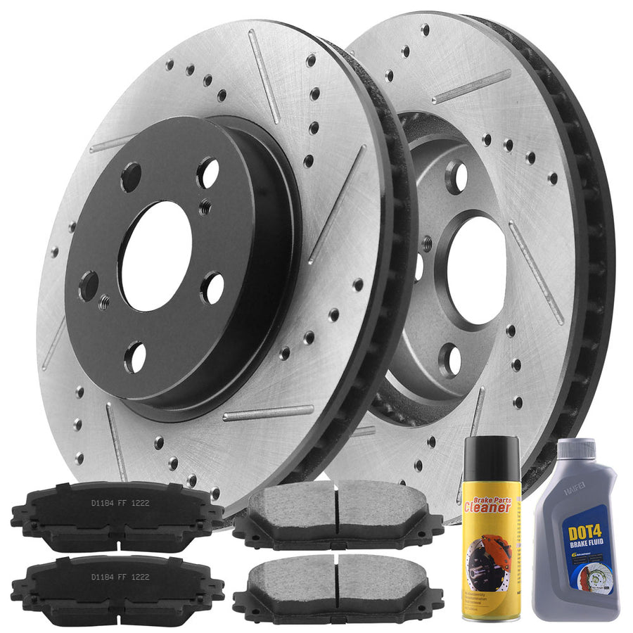 MotorbyMotor Front Brake Rotors 255mm Drilled & Slotted Design Brake Rotor & Brake Pad kit Including CLEANER DOT4 FLUID Fits for Lexus CT200H, Toyota Prius, Toyota Prius Plug-In-All Models