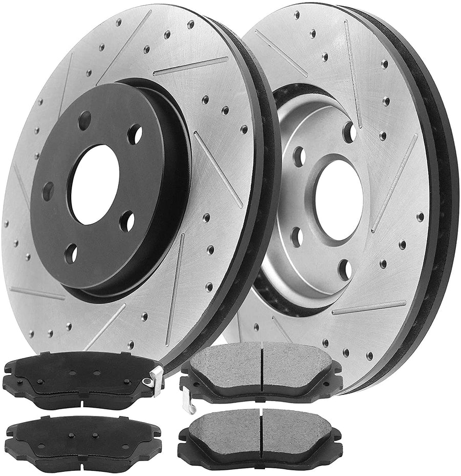 Rear Drilled & Slotted Disc Brake Rotors w/Ceramic Pads Fits for 2010-2017 Chevy Equinox, 2010-2017 GMC Terrain