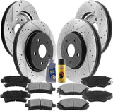Front & Rear Drilled & Slotted Disc Brake Rotors + Ceramic Pads + Cleaner & Fluid Fits for 2010 2011 2012 2013 2014 2015 Chevy Camaro