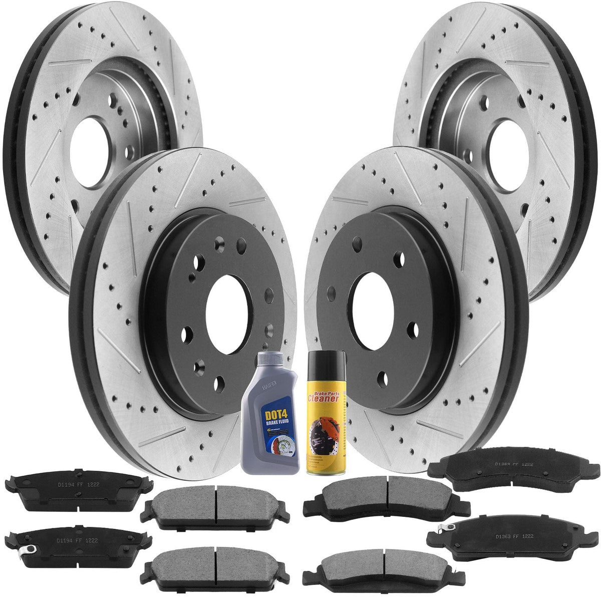 GMC Sierra Front Rear Brake Rotors & Pads & Cleaner Fluid 12066057 D1363