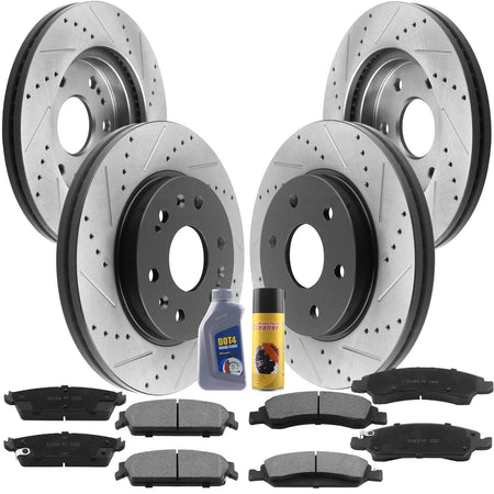 GMC Sierra Front Rear Brake Rotors & Pads & Cleaner Fluid 12066057 D1363