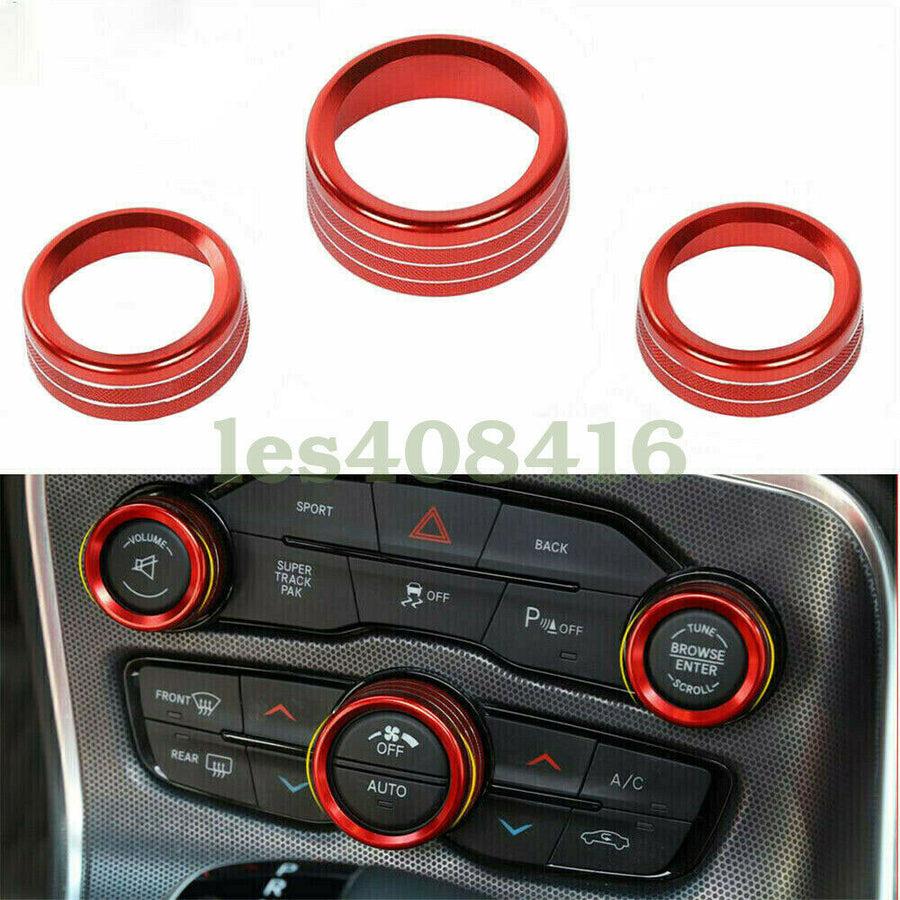 3X Red Air Condition & Audio Switch Knob Trim Ring for Dodge Challenger/Charger