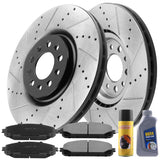 Front Drilled & Slotted Brake Rotors & Ceramic Brake Pads w/Cleaner & Fluid Fit 2015 2016 2017 Chrysler 200, 2014 2015 2016 2017 Jeep Cherokee 5 Lugs