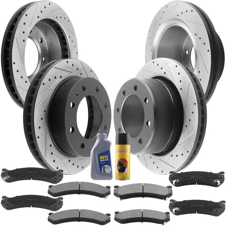 Front/Rear  Brake Rotors + Ceramic Pads + Brake Cleaner Fluid for Chevy Silverado 1500 2500, GMC Sierra 1500 2500 Yukon XL -8 Lugs