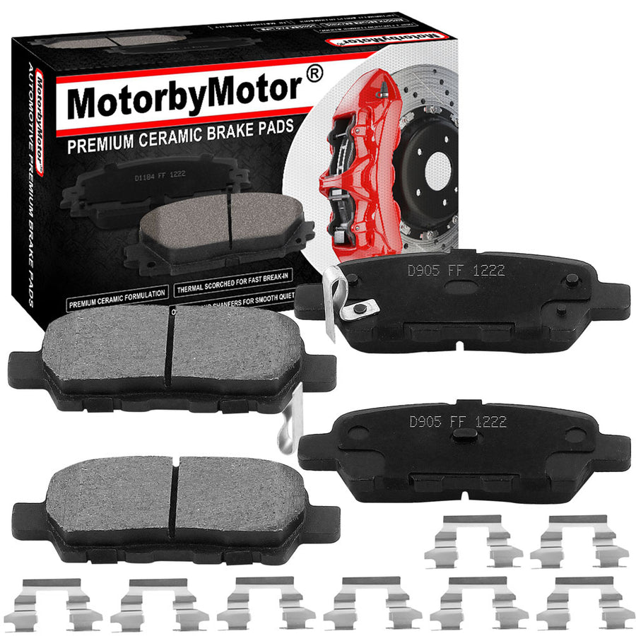 Rear Ceramic Brake Pads w/Hardware Kits Fits for Infiniti EX35 EX37 FX35 FX37 FX45 G25 G35 G37 JX35 M35 M35H M37 M45 M56 Q40 Q50 Q70 Q70L QX50 QX60 QX70 Ceramic Low Dust Brake Pad-4 Pack