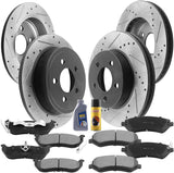Front & Rear Drilled & Slotted Disc Brake Rotors + Ceramic Pads + Cleaner & Fluid Fits for 2003 2004 2005 2006 2007 Jeep Liberty-All Models