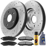 Front Drilled Slotted Disc Brake Rotors w/Ceramic Pads w/Brake Kit Cleaner Fluid Fit Chrysler 300M, Chrysler Concorde, Chrysler LHS, Dodge Intrepid, 5 Lugs(Bolts Not Included)