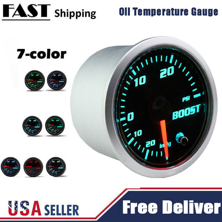 2'' 52mm 7 Color LED Mechanical Turbo Boost PSI Pressure Vacuum Gauge Meter 12V RB-TB-CP