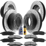 Front & Rear Drilled Slotted Disc Brake Rotors w/Ceramic Brake Pads Fit 2005 2006 2007 Ford F-250 Super Duty(4WD or 2WD Single Rear Wheel ), 2005-2008 Ford F-350 Super Duty (SRW), 8 Lugs Counts