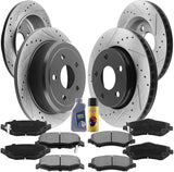 Front & Rear Drilled & Slotted Disc Brake Rotors + Ceramic Pads + Cleaner & Fluid Fits for 2007-2018 Jeep Wrangler, 2018 Jeep Wrangler JK