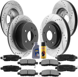 Front & Rear Drilled & Slotted Disc Brake Rotors + Ceramic Pads + Cleaner & Fluid Fits for 2013 Nissan Altima (Sedan Models ONLY), 2014-2017 Nissan Altima (All Models)