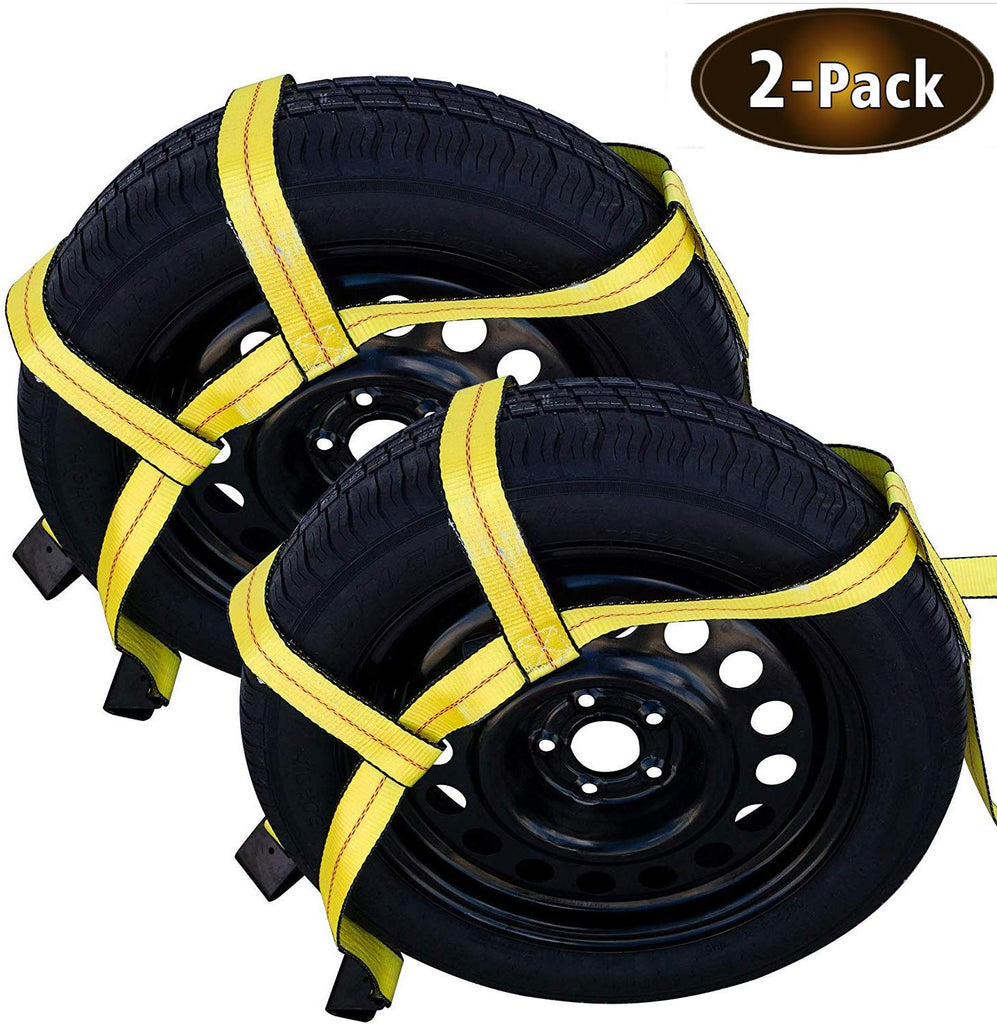 Robbor Tow Dolly Basket Straps with Flat Hook Over-The-Wheel Tie Down Bonnet Wheel Net for Small to Medium Size Tires 14-17"-2 Pack