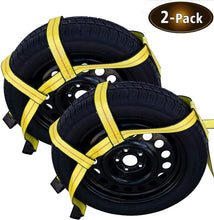 Load image into Gallery viewer, Robbor Tow Dolly Basket Straps with Flat Hook Over-The-Wheel Tie Down Bonnet Wheel Net for Small to Medium Size Tires 14-17&quot;-2 Pack