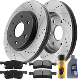 Rear Drilled & Slotted Disc Brake Rotors w/Ceramic Pads w/Cleaner & Fluid Fits for 08-13 Buick Enclave, 09-14 Chevy Traverse, 07-14 GMC Acadia, 07-09 Saturn Outlook