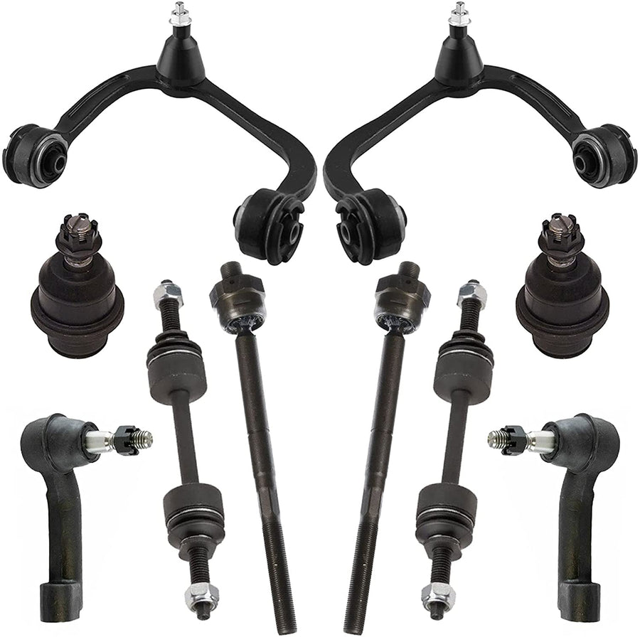 MotorbyMotor 10pc Front Upper and Lower Control Arm Suspension Kit Ball Joint w/Outer and Inner Tie Rods Sway Bar Links Fits for Ford F-150 2009-2014 (4WD, Not for Raptor Models)