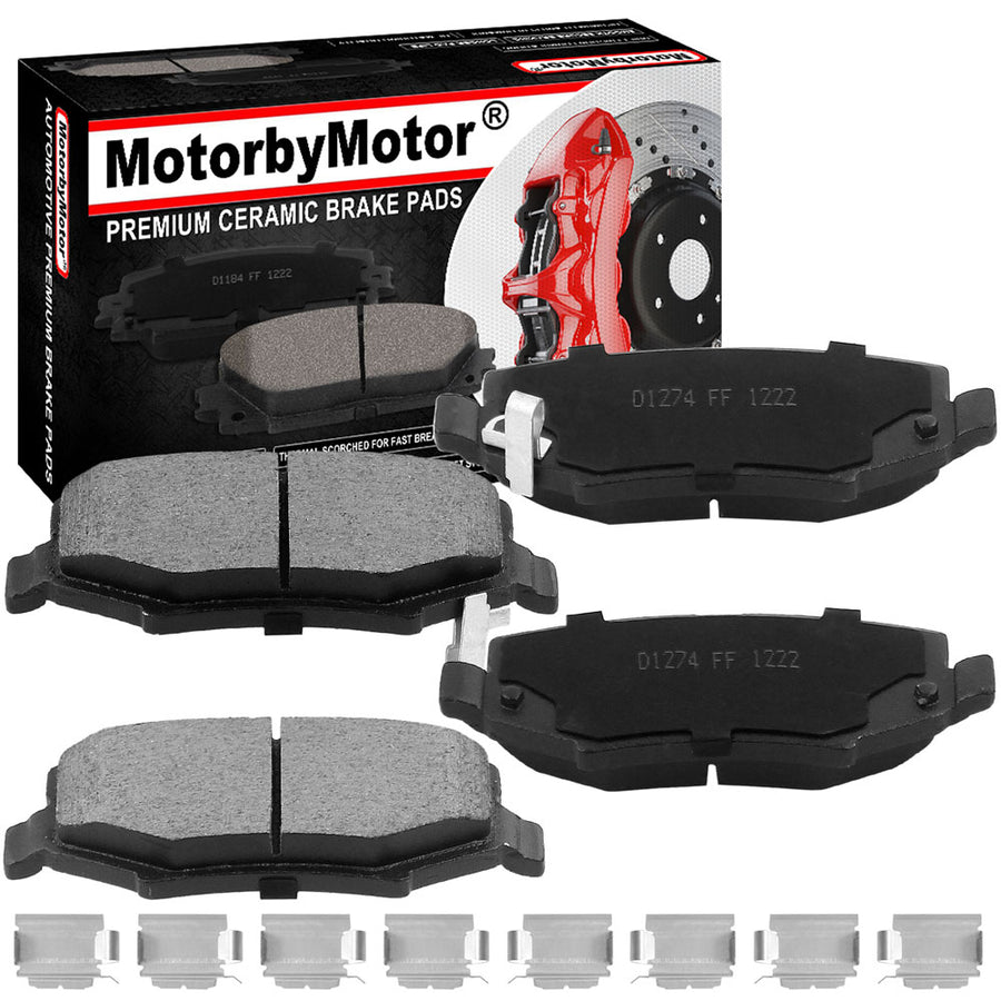 Rear Ceramic Brake Pads w/Hardware Kits Fits for Dodge Nitro, Jeep Liberty Wrangler JK (All Models)-Low Dust Brake Pad-4 Pack