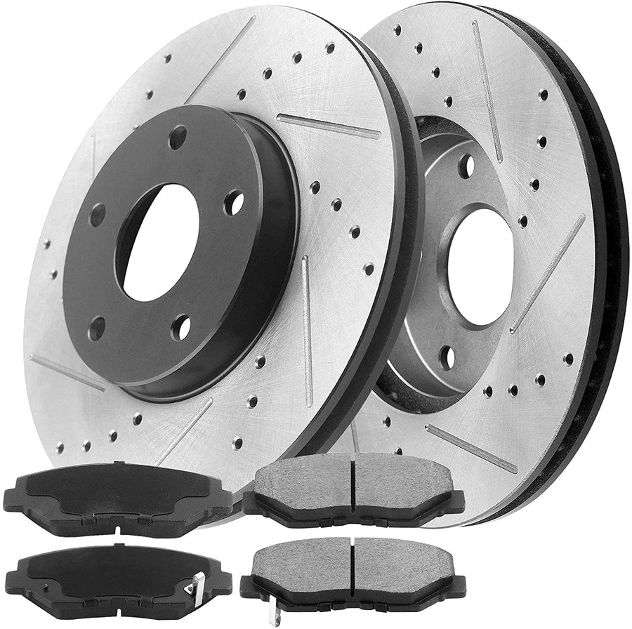 MotorbyMotor Rear Brake Rotors & Brake Pad Kit 259mm Drilled & Slotted Design Fits for Lexus CT200H 2011-2017 (259mm Rear Brakes Rotors ONLY), Toyota Prius 2010-2015