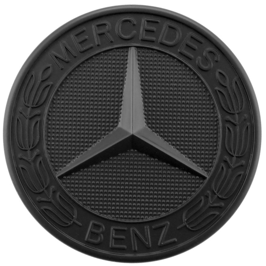 Mercedes Benz Emblems Flat Laurel Wreath Front Hood Badge Matte Black